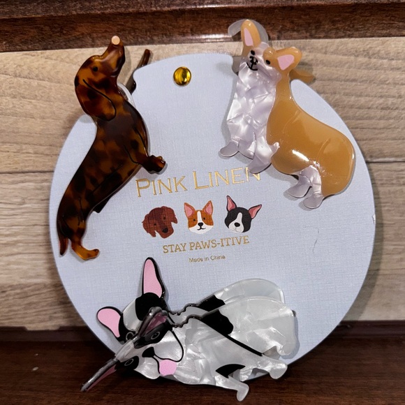 Super Cute Frenchie, Corgi, Dachshund Dog Hair Clips Claws Pink Linen NWT - Picture 5 of 7